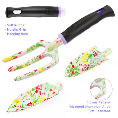 JUMPHIGH Gardening Tool Set, 10 PCS Heavy Duty Aluminum Garden Kit Floral Gardening Gifts for Women, Garden Hand Tools with Non-Slip Rubber Handle, Kneeling Pad, Garden Gloves and Storage Tote Bag