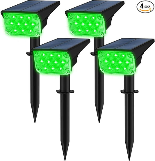 T-SUNUS Green Solar Spot Lights Outdoor Christmas Waterproof IP65 Landscape Spotlights 2 Modes Dusk to Dawn for Tree Pond Patio Garage St. Patrick's Day Statue Graveyard Garden Flag Halloween 4 Pack