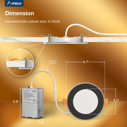 Amico 12 Pack 6 Inch 5CCT LED Recessed Ceiling Light with Night Light, 2700K/3000K/3500K/4000K/5000K Selectable Ultra-Thin Lighting, 12W=110W, 1100LM, Dimmable Canless Wafer Downlight ETL&FCC