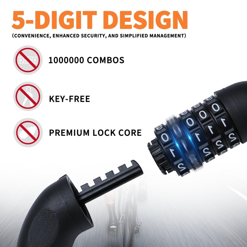 Pvrud Bike Chain Lock, 5 Digit Combination Heavy Duty Anti Theft 3.9Ft Bicycle Chain Lock,6mm Thick High Hardness keyless Bike Lock for Bike,Scooter,Motorcycle,Door, Gate