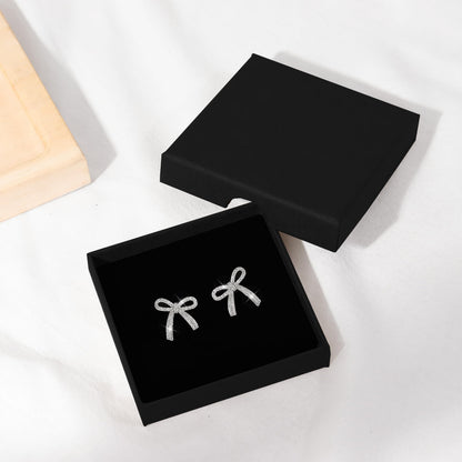 Silver Bow Earrings for Women Trendy Sparkly Rhinestone Chain Tassel Earrings Cute Ribbon Stud Earring Daily Party Jewerly Gifts Christmas Stocking Stuffers