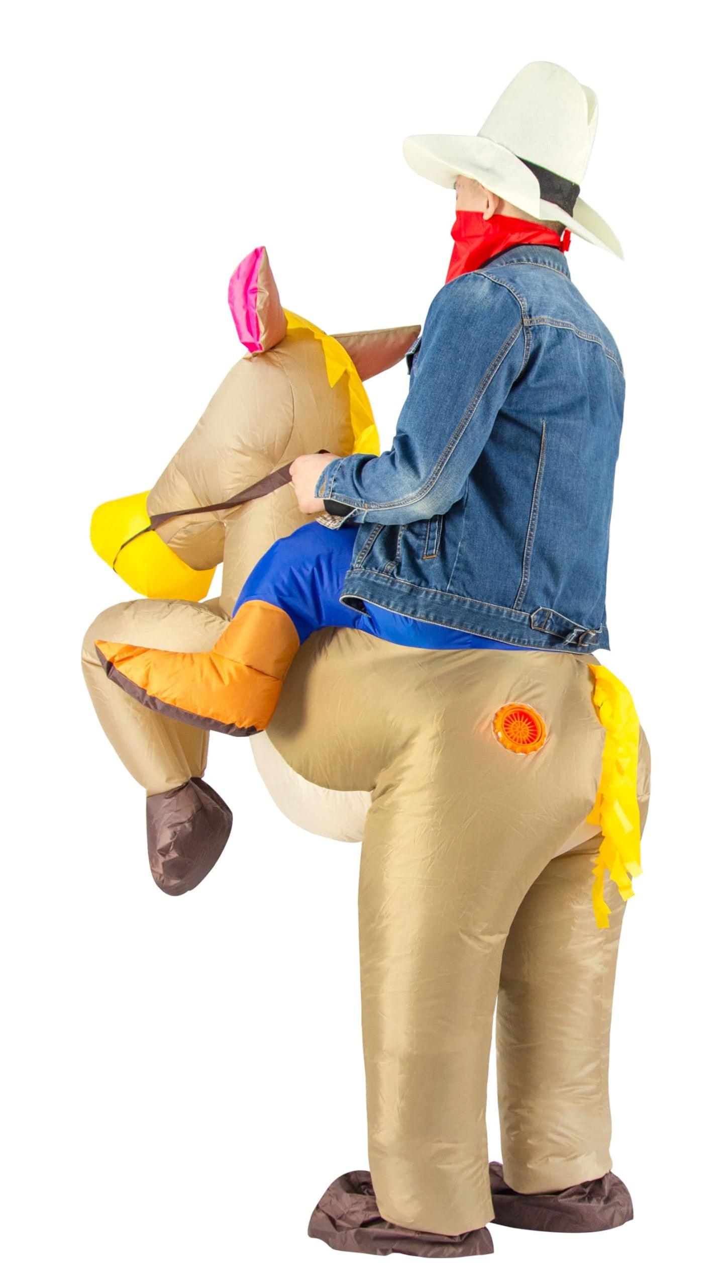 JYZCOS Inflatable Cowboy Costume Western Fancy Dress for Men Women Halloween Party Suit (Adult Brown)