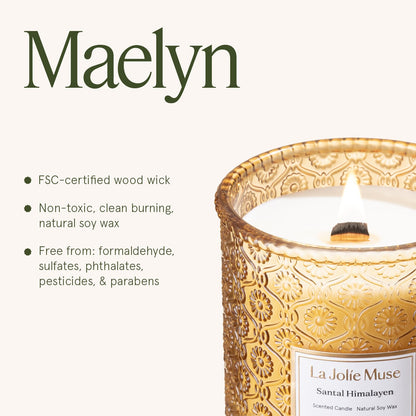 LA Jolie Muse Santal Himalayen, Large Natural Soy Candle, 90 Hours Burning Time, Wood Wicked Candle，Sandalwood Candle, Aromatherapy Candle Gifts, Luxury Candles for Home