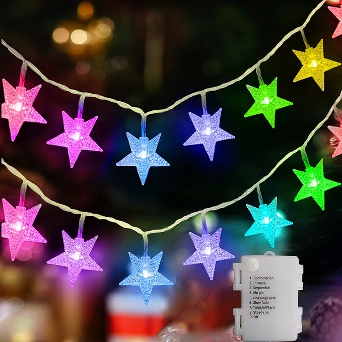 echosari Christmas Star String Lights Battery Powered Fairy Light for Christmas New Year Kids Bedroom Wedding Party Decor (Multicolor)