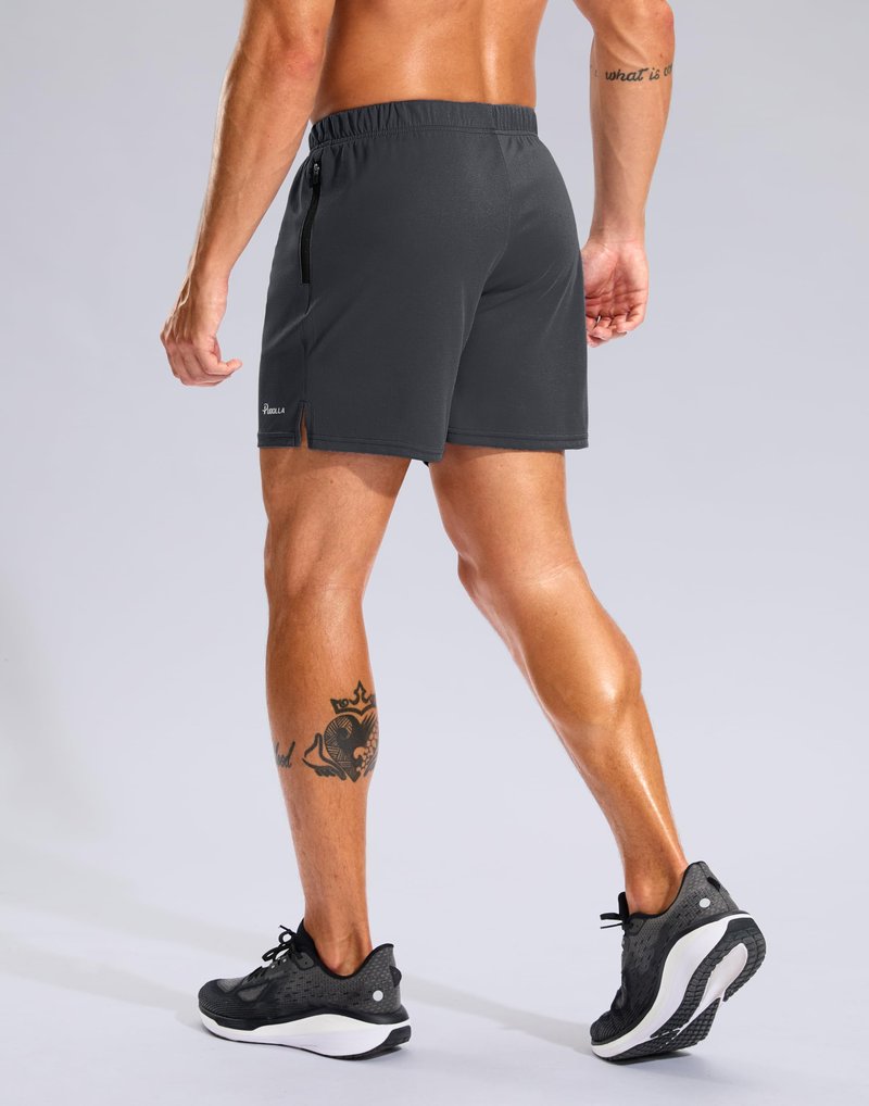 Pudolla Men's Workout Running Shorts with Zipper Pockets 5" Lightweight Quick Dry Athletic Gym Mesh Shorts no Liner(Dusty Grey Medium)