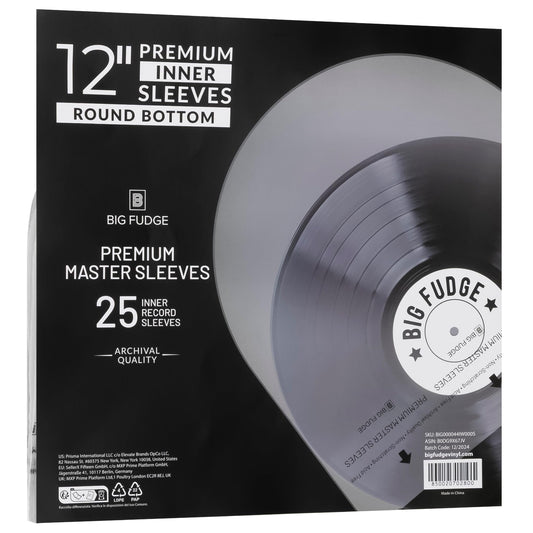 Big Fudge Premium 12-Inch Round Bottom Inner Vinyl Sleeves - Anti Static Rice Paper - 25pcs Pack