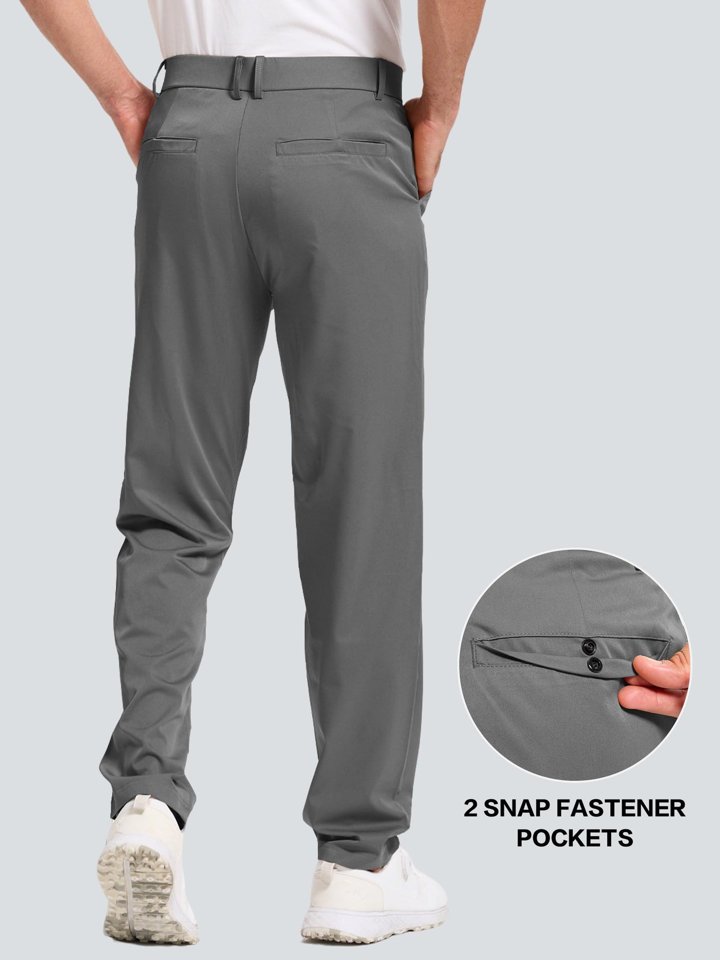 LeapsLion Men's Golf Pants Lightweight Work Dress Pants 32" Stretch Water Resistant Breathable Quick Dry Comfy Business Casual Pants for Men Dark Grey 36W x 32L