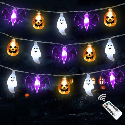 Halloween Lights Decorations, 16 FT 30 LED Waterproof 3D Pumpkin Bat Ghost Battery Operated String Lights with Timer, 8 Lighting Modes Fairy Light for Home Window Indoor Outdoor Halloween Party Decor