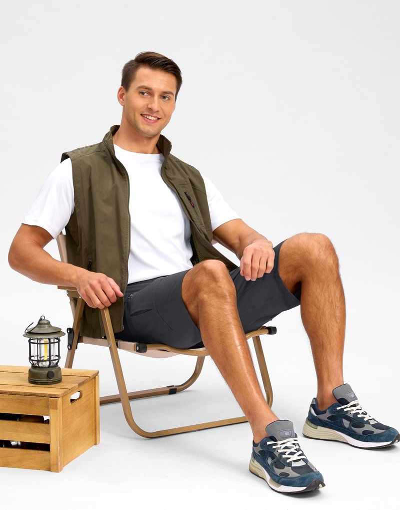 Pudolla Men's Hiking Shorts 11" Lightweight Cargo Work Shorts for Men Summer Travel Golf Casual Outdoor with 5 Pockets(Deep Grey Medium)