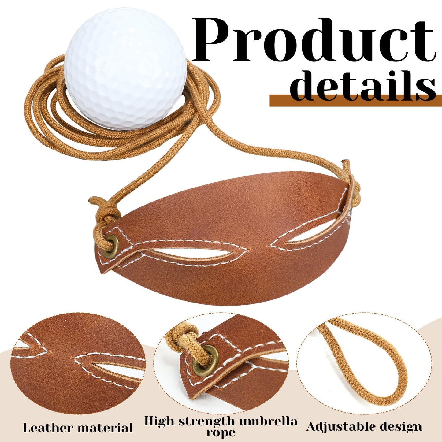 Teyva Daily 2pcs Leather Shepherd Sling Handmade Paracord Shepherds Old Fashioned Slingshot Tennis Ball Thrower for Outdoor Sports Recreation(Breathable Fold,Brown)