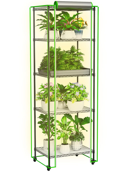 Kweetle Indoor Greenhouse with Grow Light, 5 Tier Mini Greenhouse, Full Spectrum Grow Light with Timer, Plant Shelf with PVC Cover for Seed Starting, Herbs, Vegetables, Balcony, 23.6×17.7×70.8 Inch