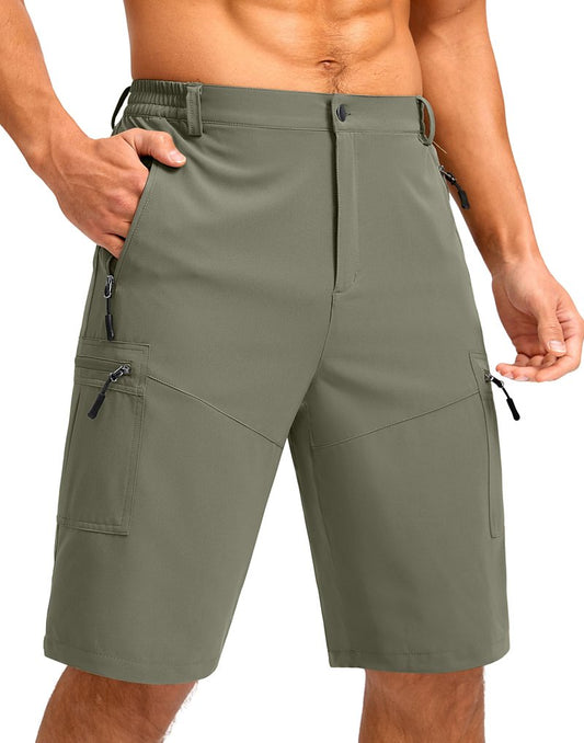 Pudolla Men's Hiking Shorts 11" Lightweight Cargo Work Shorts for Men Summer Travel Golf Casual Outdoor with 5 Pockets(Grey Sage X-Large)
