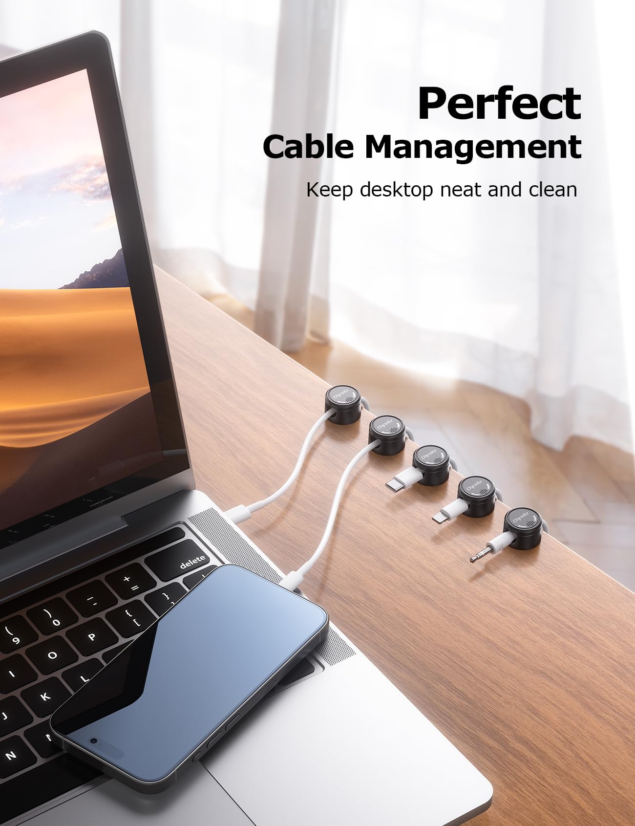 9 Pack Cord Organizer, Chfeila [360°Rotating Twist-Lock] Magnetic Cable Management Clips, Adhesive Phone Charging Keeper Wire Cord Holder for Nightstand/Car/Wall, Office Desk Accessories Decor (Black)