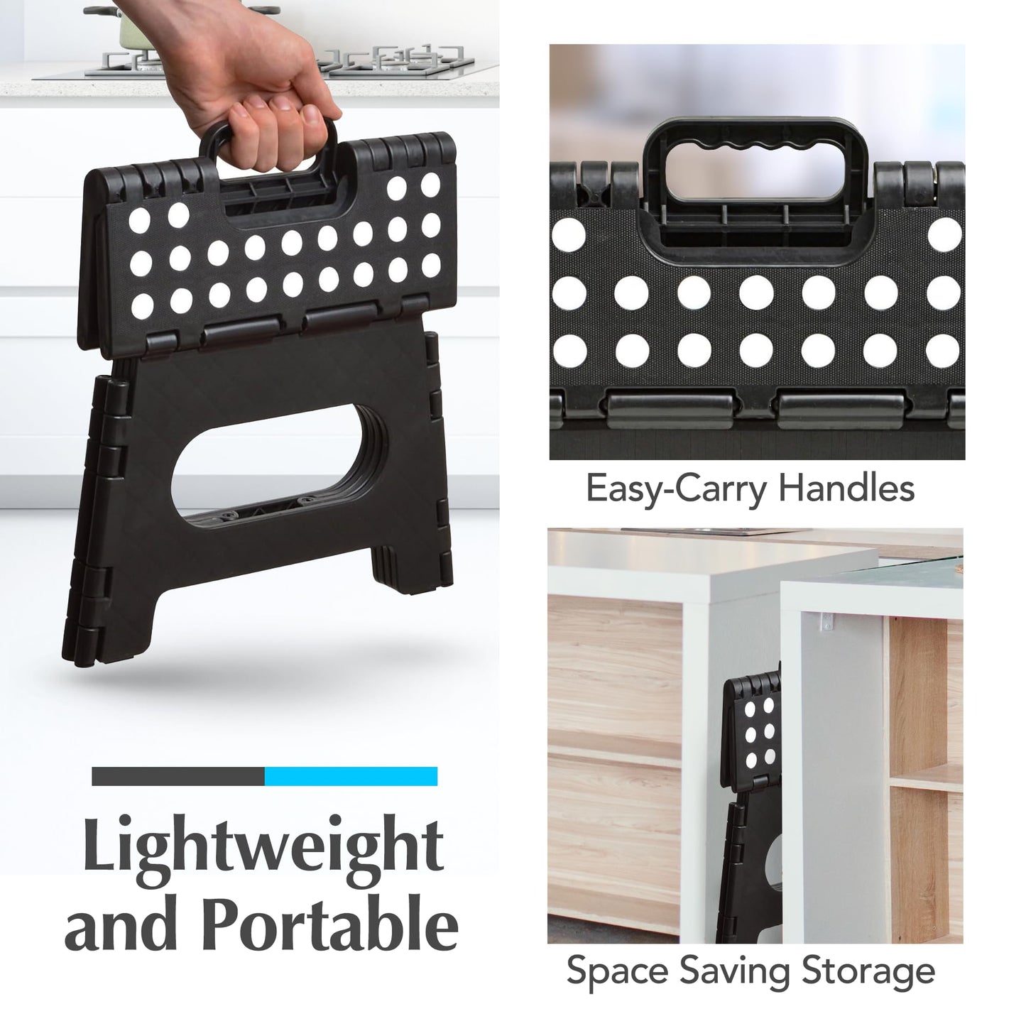 Handy Laundry - Folding Step Stool is Sturdy Enough to Support Adults and Safe Enough for Kids. Opens Easy with One Flip. Great for Kitchen, Bathroom or Bedroom (Black)