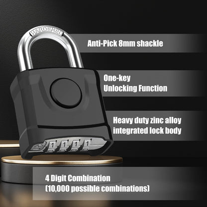 Diyife Heavy Duty Combination Padlock, Large Outdoor Padlock [One-Key Unlocking] High Security Weatherproof, Hidden Password & Anti-Error Design Suitable for Garage, Gate, Garden, Fence, Black