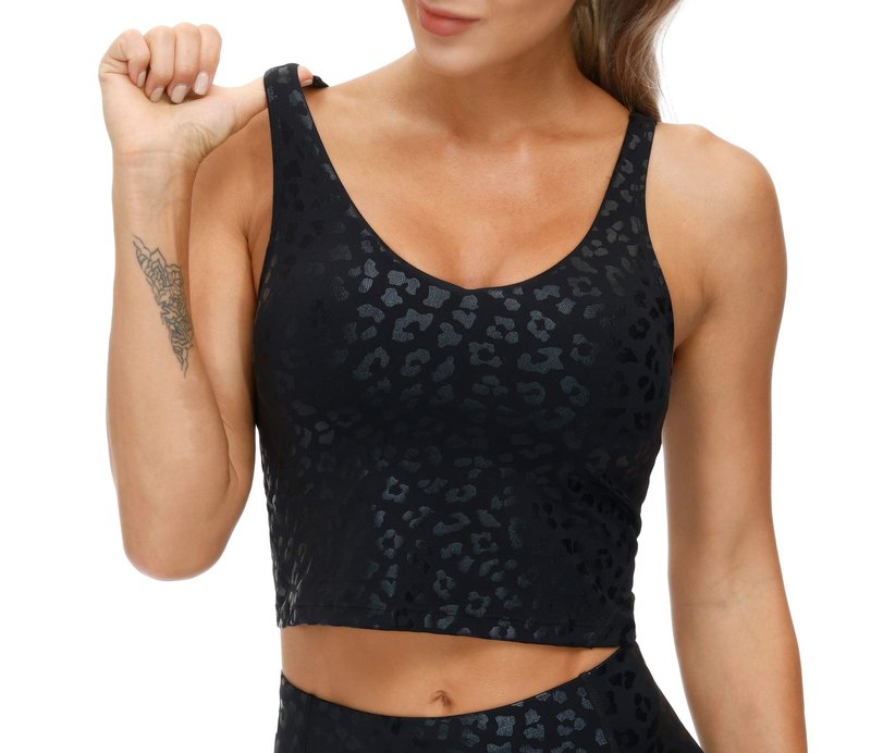 THE GYM PEOPLE Womens Leopard Longline Sports Bra Wirefree Padded Medium Support Yoga Bras Gym Running Workout Tank Tops