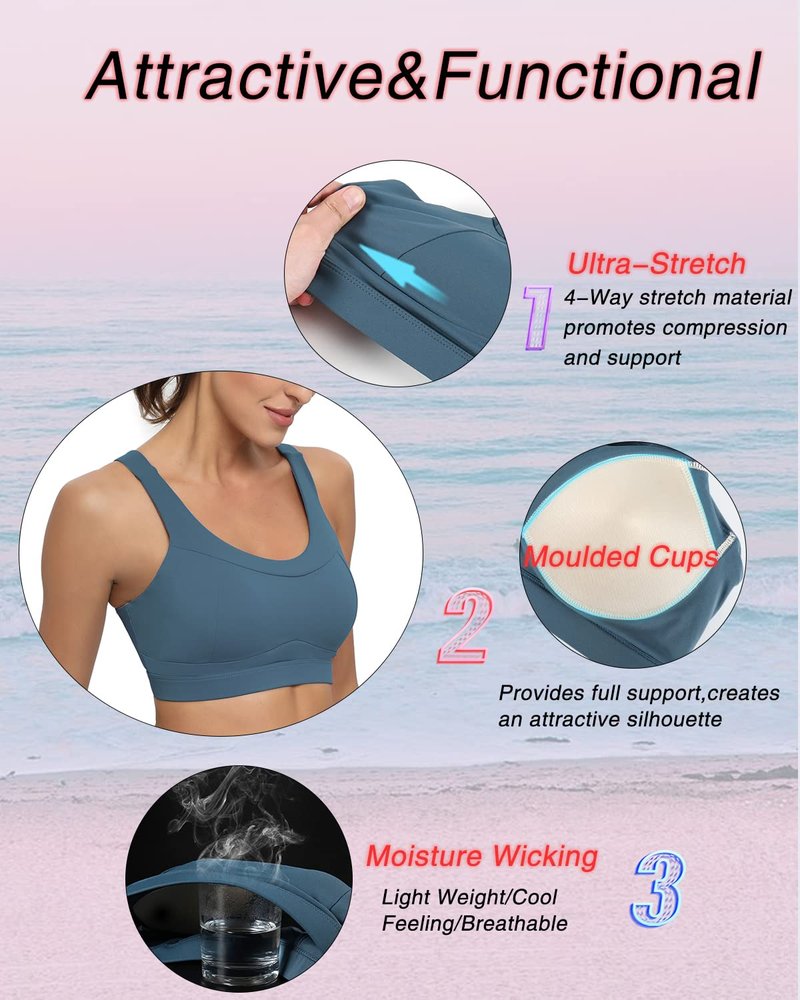 RUNNING GIRL High Impact Sports Bras for Women,Racerback Running Bra Workout Crop Tank Tops Longline Sports Bra Push up(WX2667 Navy Blue XXL)
