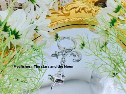 Meefisher Cute Star Moon Keychain Aesthetic Accessories Stainless Steel Key Ring Purse Handbag Backpack Bag Charms Car Holder (2 PCS(Style-2,Style-5))