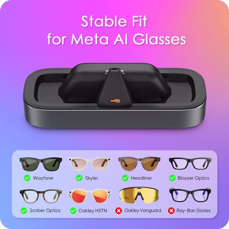 Charging Station for Meta Ray-Ban Glasses - Wayfarer, Skyler, Headliner & Oakley Meta HSTN Charger with LED Indicator (Gray)