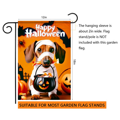 abzdfty Halloween Dog Garden Flag 12x18 Inch Double Sided Happy Halloween Pumpkin Garden Flags Yard Flag for Outside, Patio, Porch and Lawn
