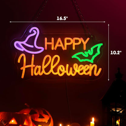 Qmetalart Halloween Neon Sign Happy Halloween Sign Wall Decor LED Sign Neon Lights for Bedroom Living Room Bar Office USB Powered Light Up Sign Hanging LED Light for Halloween Decor Holiday Party Gift