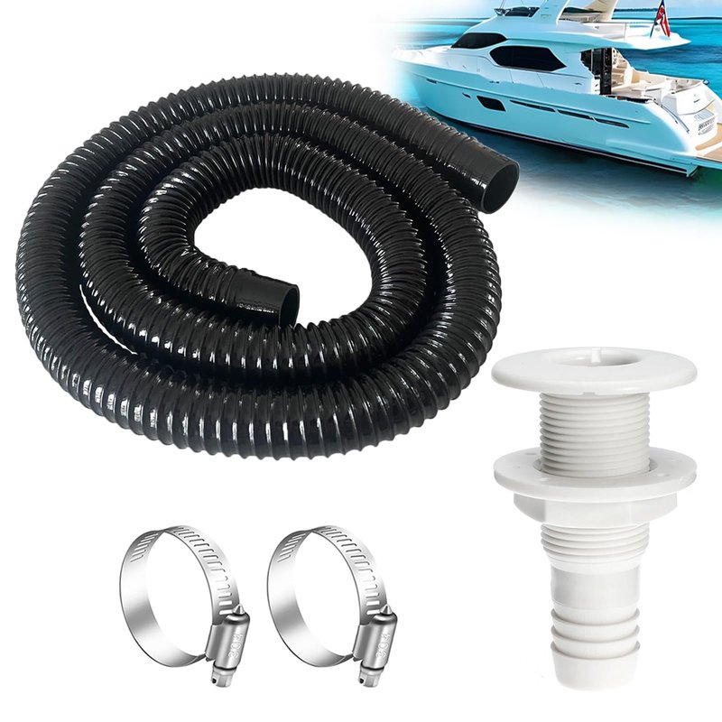 maierke 1-1/8 Boat Bilge Pump Hose Kit,1-1/8 Dia 6 FT Kink-free PVC Hose,1-1/8 Inch ABS Thru-Hull Fitting,2PCS Stainless Steel Hose Clamps for Boat Marine