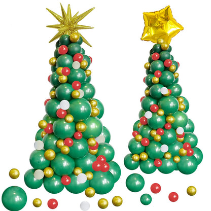 JANEF 122pcs Christmas Balloon Garland Arch Kit, Green Red Golden Latex Balloons Tree with Golden Balloons for Christmas Birthday Party Decoration