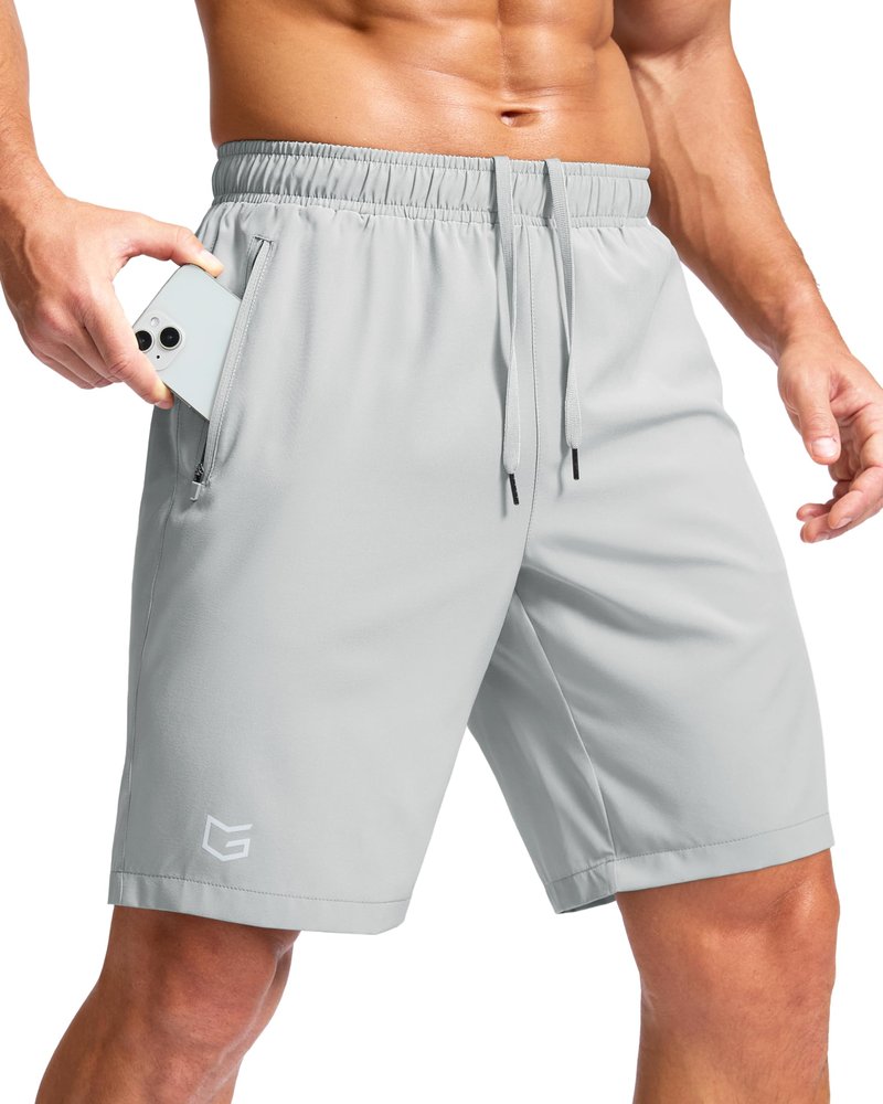 G Gradual Men's Athletic Running Shorts with Zipper Pockets Quick Dry 7"/ 5"/ 9" Workout Gym Shorts for Basketball Hiking(Platinum Grey,9XL)