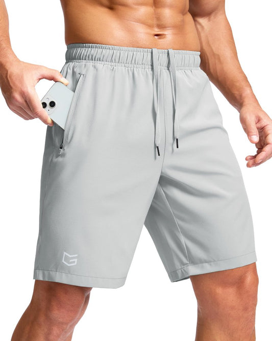 G Gradual Men's Athletic Running Shorts with Zipper Pockets Quick Dry 7"/ 5"/ 9" Workout Gym Shorts for Basketball Hiking(Platinum Grey,9S)