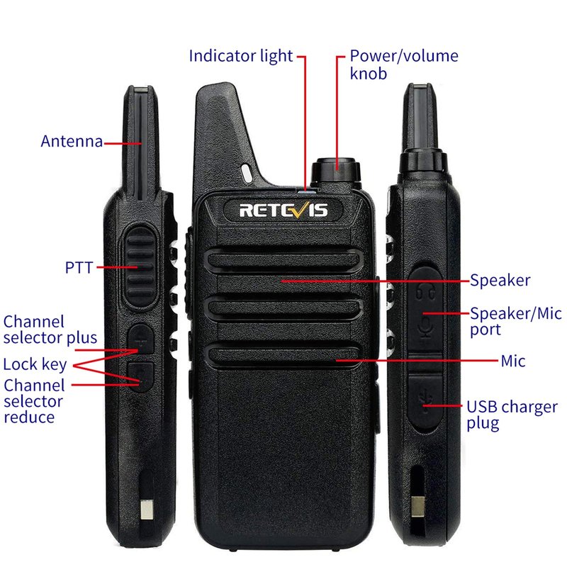 Retevis RT22 Two Way Radio (4 Pack) with VOX Earpiece, Long Range Rechargeable, Portable, Handsfree Walkie Talkie for Adults, Security Acoustic Tube Earpiece