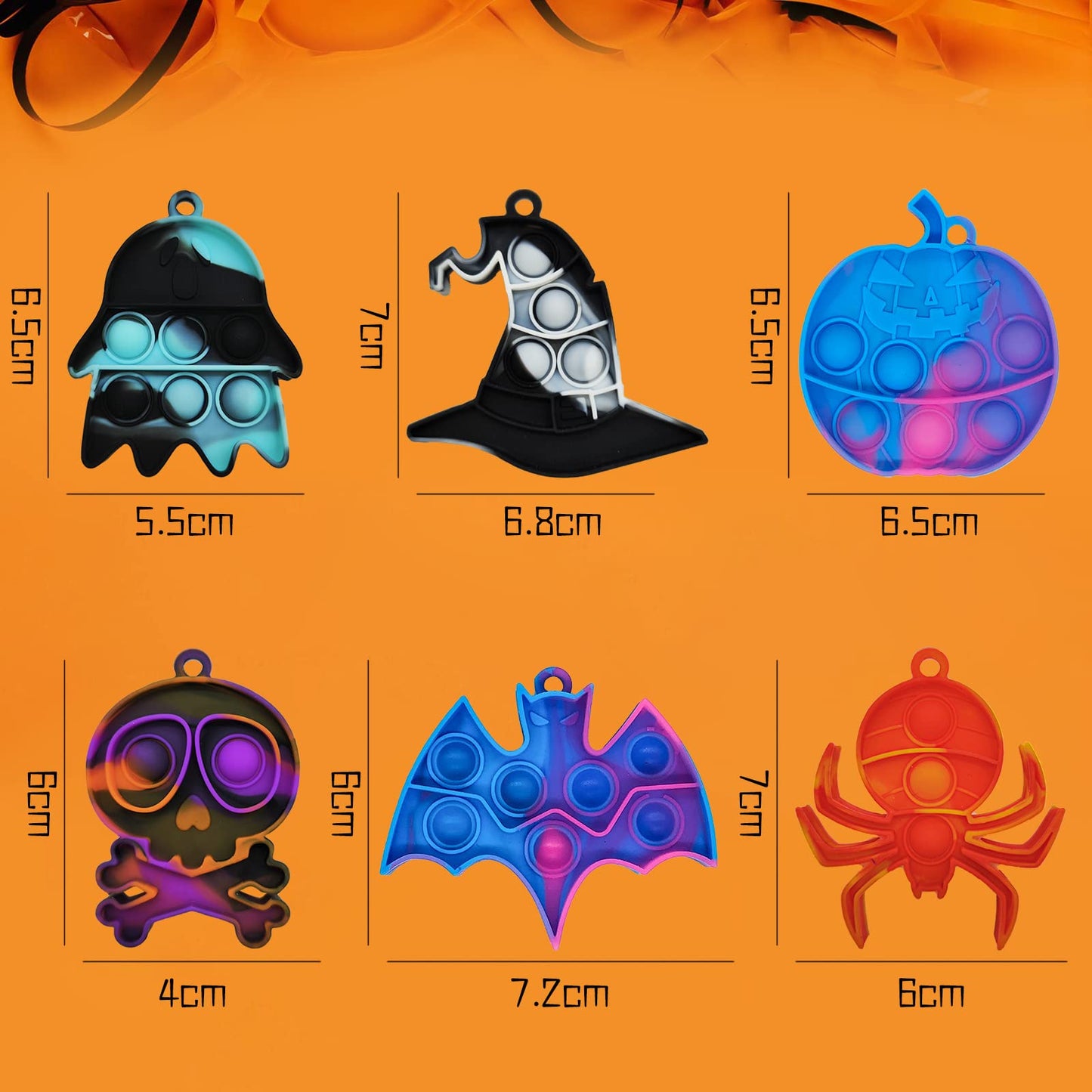 Halloween Mini Push Pop Bubble Fidget Toy, Keychain Bubble Pop Desk Toy, Fidget Keychain Relieve Anxiety Stress Pop Fidget Toy (60pcs)