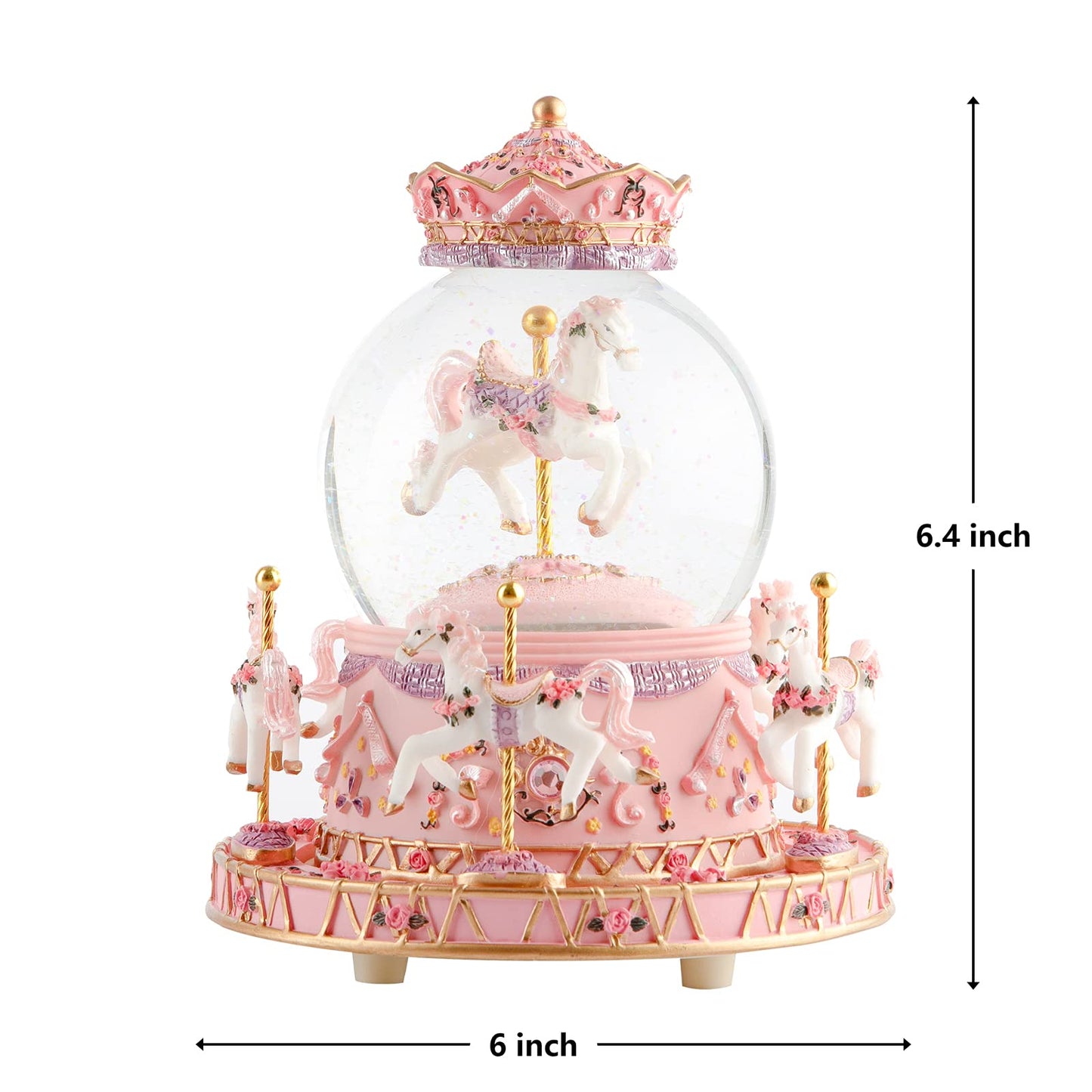 Musfunny Carousel Snow Globe Music Box: Crystal Ball Music Boxes with Color Changing LED Lights - Musical Horses Gifts for Girls Women Daughter Mothers Day Christmas Birthday