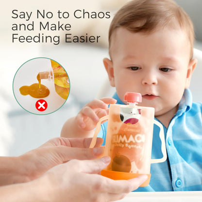 Momcozy Squeeze Pouch Holder for Food Pouches and Drink Boxes, Baby Pouch Holder Allows Baby to Self-feed and Avoid Messes, Baby Food Pouch Holder Handle is Easy to Grip, Comfortable, Violet&Orange