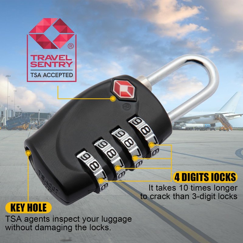 1 Pack TSA Approved Gun Case Lock for Pistol Cases, 4 Digits Travel Locks Small Combo Padlocks Firearm Traveling Plastic Hard Carrying Cases Combination TSA Lock - A