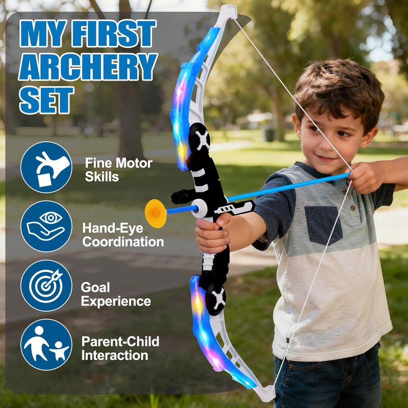 2 Pack Kids Bow and Arrow Set, LED Light Up Archery Set with 20 Suction Cup Arrows, Indoor Outdoor Sport Games for Kids Ages 4-8 8-12, Birthday Gifts Toys for 4 5 6 7 8 9 10 11 12 Year Old Boys Girls
