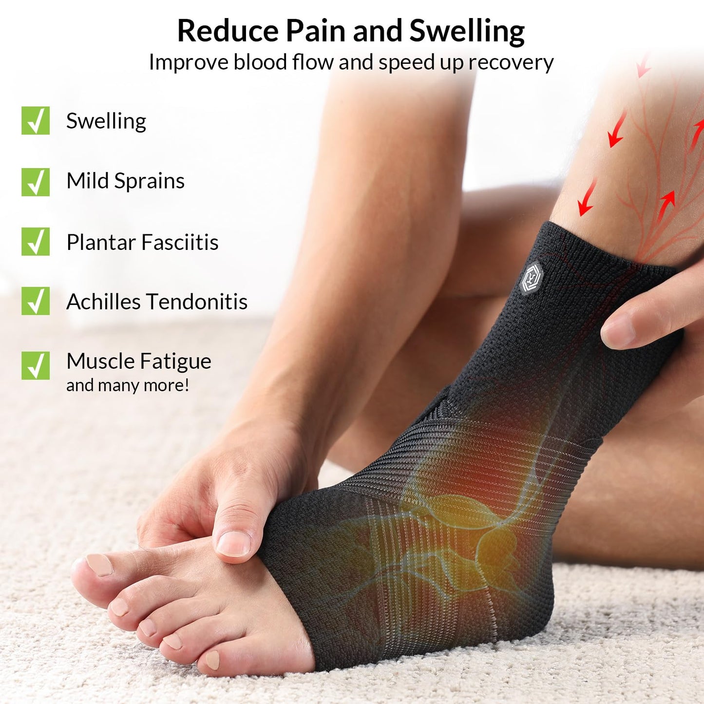 ZOELION Ankle Brace Compression Support with Removable Fishnet Strap, 3D Knit Plantar Fasciitis Relief Achilles Tendonitis Brace, Ankle Compression Sleeve for Pain Relief & Injury Healing, Black/XXL