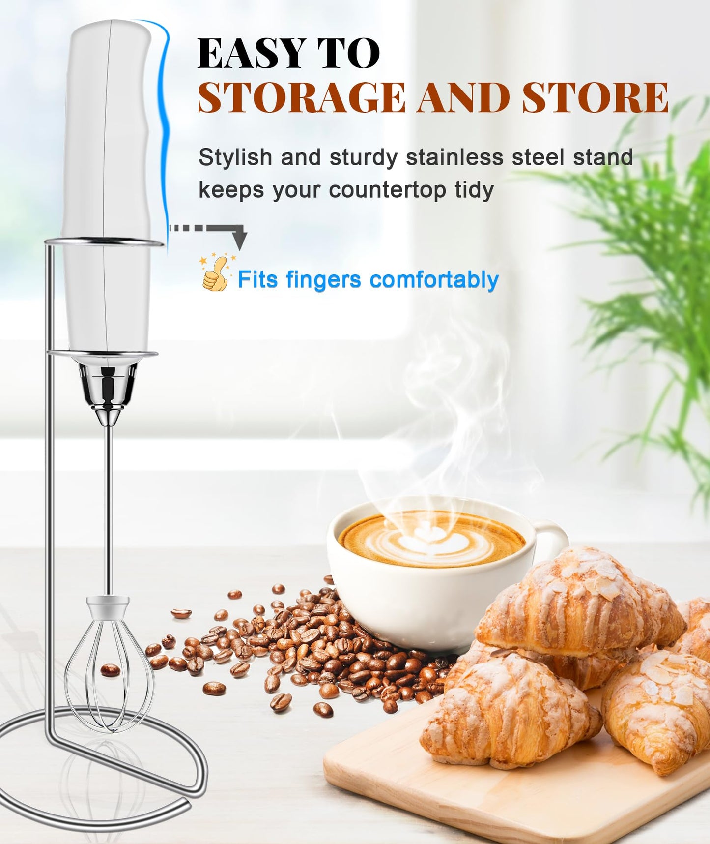 YUSWKO Black Handheld Milk Frother Wand for Coffee, Rechargeable Electric Whisk with 3 Heads 3 Speeds Drink Mixer Coffee Frother For Latte, Cappuccino, Hot Chocolate, Egg