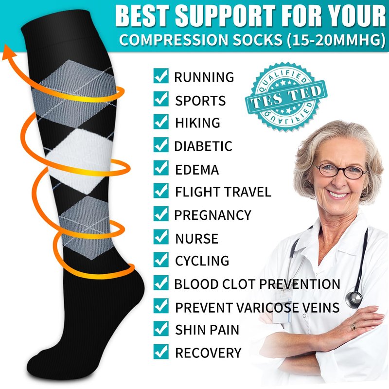 BLUEENJOY Copper Compression Socks for Women & Men (6 pairs) - Best Support for Nurses, Running, Hiking, Recovery