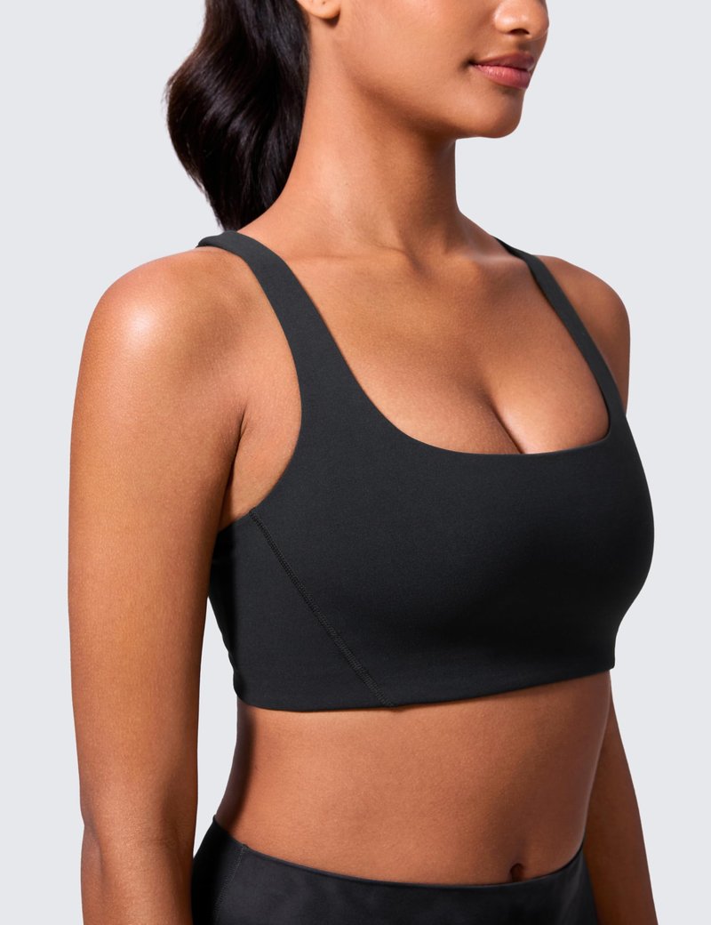 CRZ YOGA Butterlift Double Lined Square Neck Sports Bras for Women - Wireless V-Shaped Racerback Workout Yoga Top Non Padded Black Medium