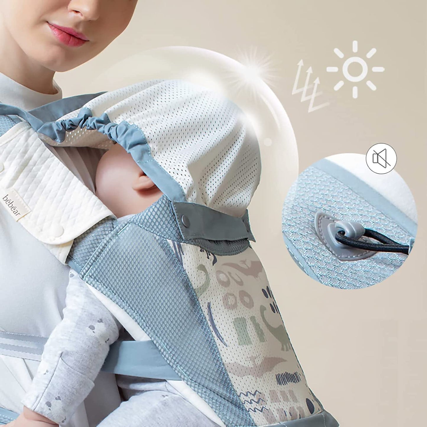 Bebamour Baby Carrier Newborn to Toddler Baby Carrier Hipseat 0-36Months with Head Hood, 3 PCS Teething Pads, Waist Extender, Grey