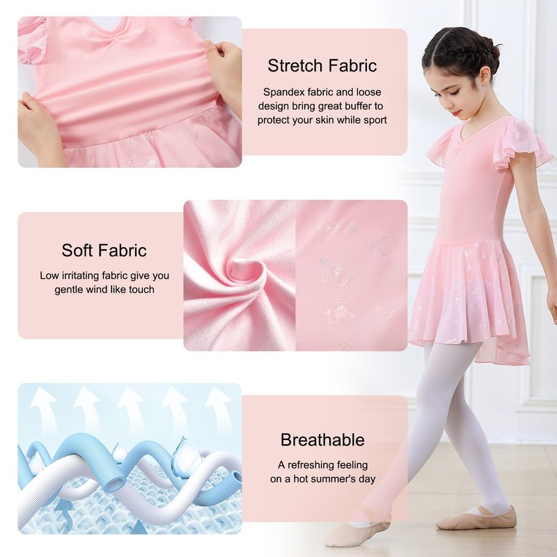 DIPUG Ballet Leotards for Girls with Skirt Shiny Toddler Dance Leotard Butterfly