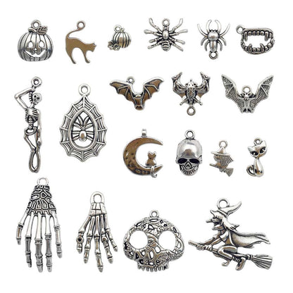 iloveDIYbeads Halloween Charm-100g(about 55-60pcs) Antique Silver Halloween Collection Craft Supplies Charms Pendants for Crafting, Jewelry Findings Making Accessory For DIY Necklace Bracelet (M001)