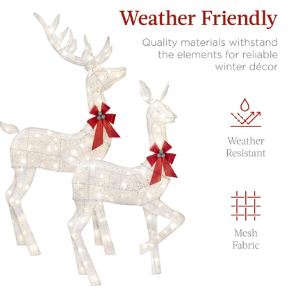 Best Choice Products 3-Piece Large Lighted Christmas Deer Family Set 5Ft Outdoor Yard Decoration with 360 LED Lights, Stakes, Zip Ties - White