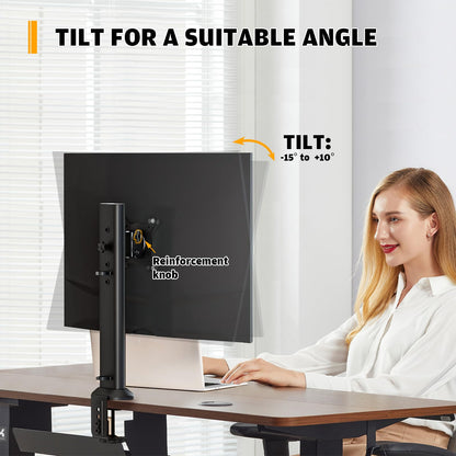 HEMUDU Single Desk Monitor Arm Mount Stand Fit for 13 inch to 32 inch Flat Curved Computer Screen with Swivel, Height Adjustable, Rotation,Holds up to 77lbs, Black