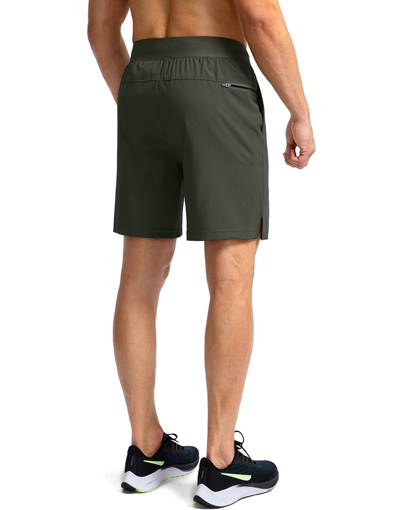 Soothfeel Men's Running Shorts with Zipper Pockets 7 Inch Lightweight Quick Dry Gym Athletic Workout Shorts for Men (Army Green, 2XL)