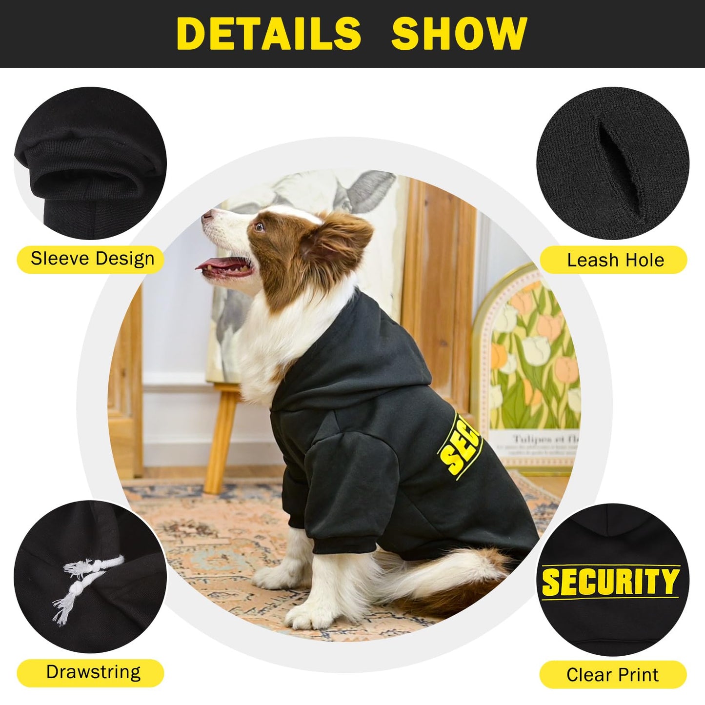 SCENEREAL Security Hoodie Sweaters for Small Medium Large Dogs, Halloween Costume Brushed Fleece Clothes With Hat, Soft Warm Winter Coat With Leash Hole for All Weather, M
