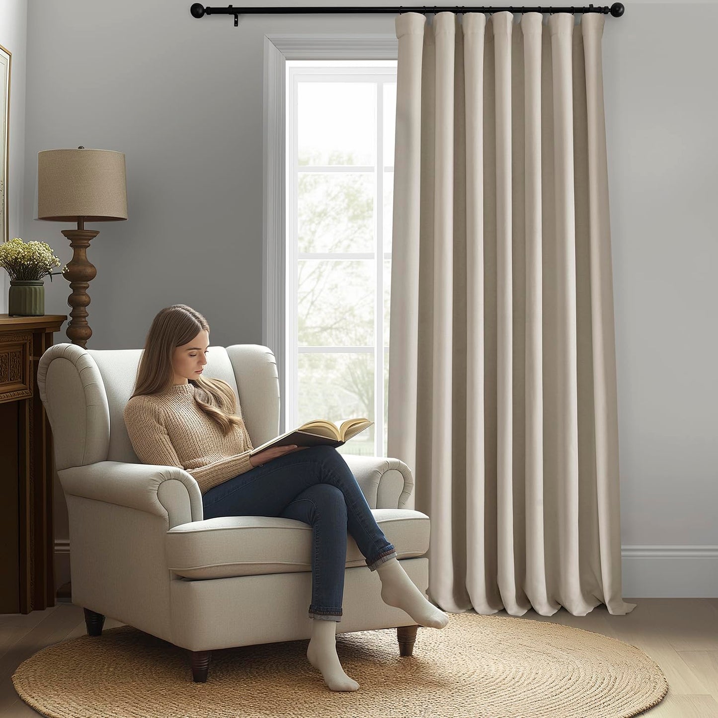 HPD Half Price Drapes - Faux Linen Curtains for Living Room (1 Panel) - 100W X 84L - Extra Wide Textured Room Darkening Curtains for Bedroom 84 Inches Long - Drapes for Home Decor, Birch