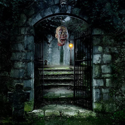 Halloween Decoration Props, Scary Hanging Severed Head Life-Size Bloody Latex Zombie Head for Haunted House Halloween Party Yard Bar Decor