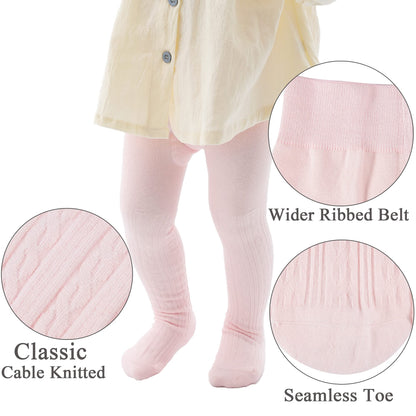 hakugoo Baby Tights Toddler Cable Knit Leggings 3 Pack Cotton Seamless Stockings Pantyhose for Toddlers (Pink+Purple+Dark Violet, 12-24 Months)