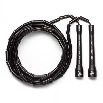 Elite Jumps - Do Hard Things 1” Beaded Jump Ropes - Strong & Durable Materials - Resize & Adjust - Fitness & Cardio Training - Improve Rhythm, Speed, Agility - Black/Black